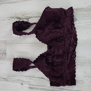 Aerie wine burgandy lace bralette adjustable straps unpadded Size Large